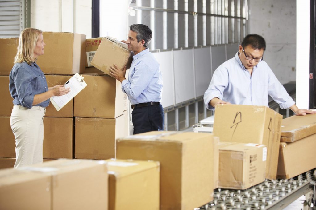 Workers Checking Goods On Belt In Distribution Warehouse to illustrate plant optimization