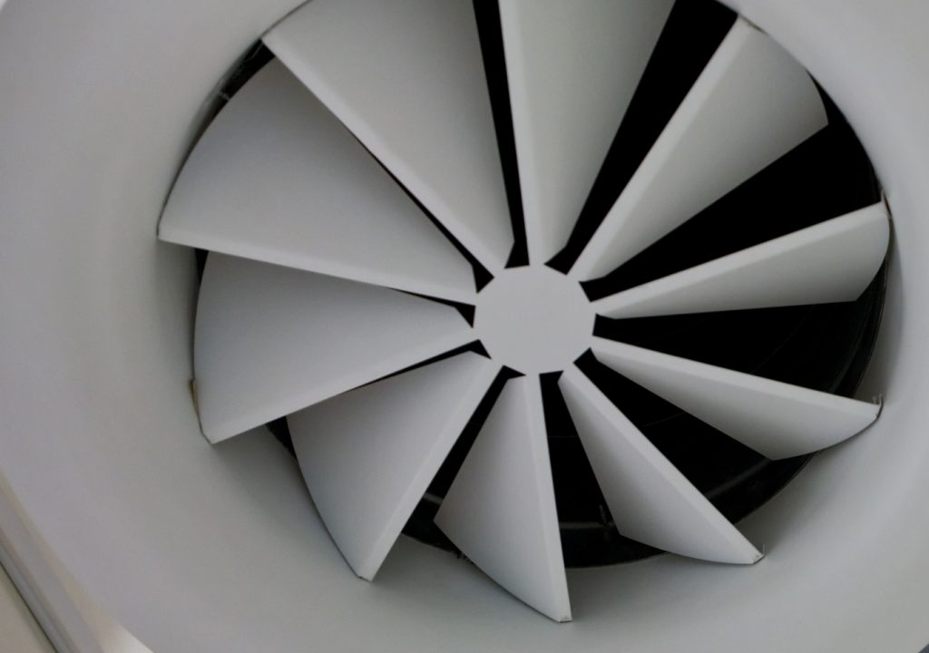 A white industrial supply fan blades